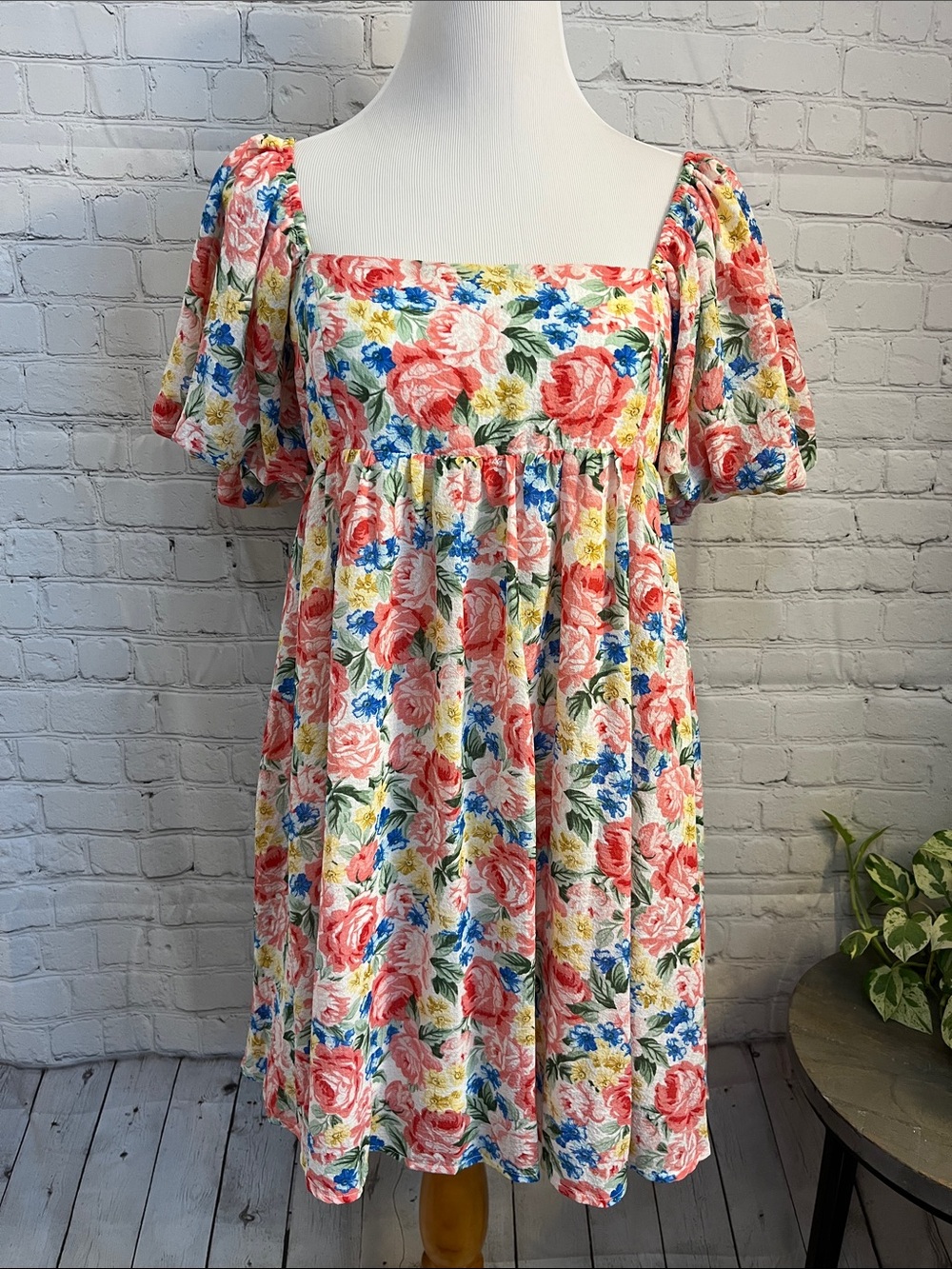 Sweet Lemon NEW Floral Puff Sleeve Babydoll Mini Dress